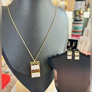 Stainless Steel NEW 18K Gold plated CZ necklace 18”+2” length and earring set